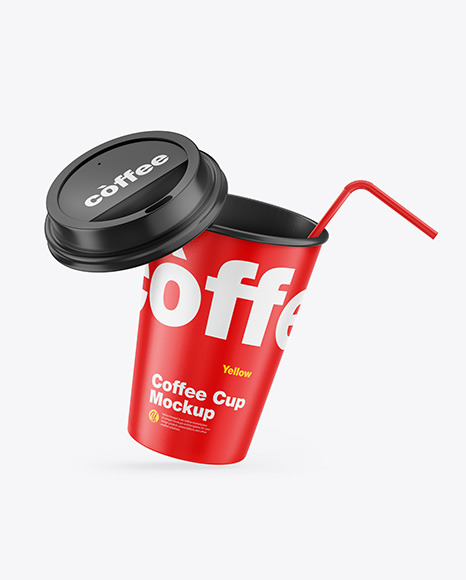 Glossy Coffee Cup w/ Straw Mockup