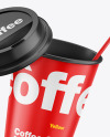 Glossy Coffee Cup w/ Straw Mockup