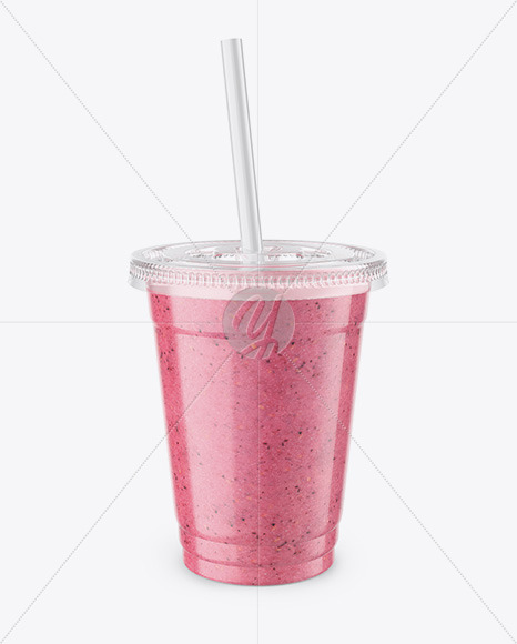 Strawberry Smoothie Cup with Straw Mockup