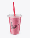 Strawberry Smoothie Cup with Straw Mockup