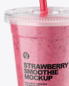 Strawberry Smoothie Cup with Straw Mockup