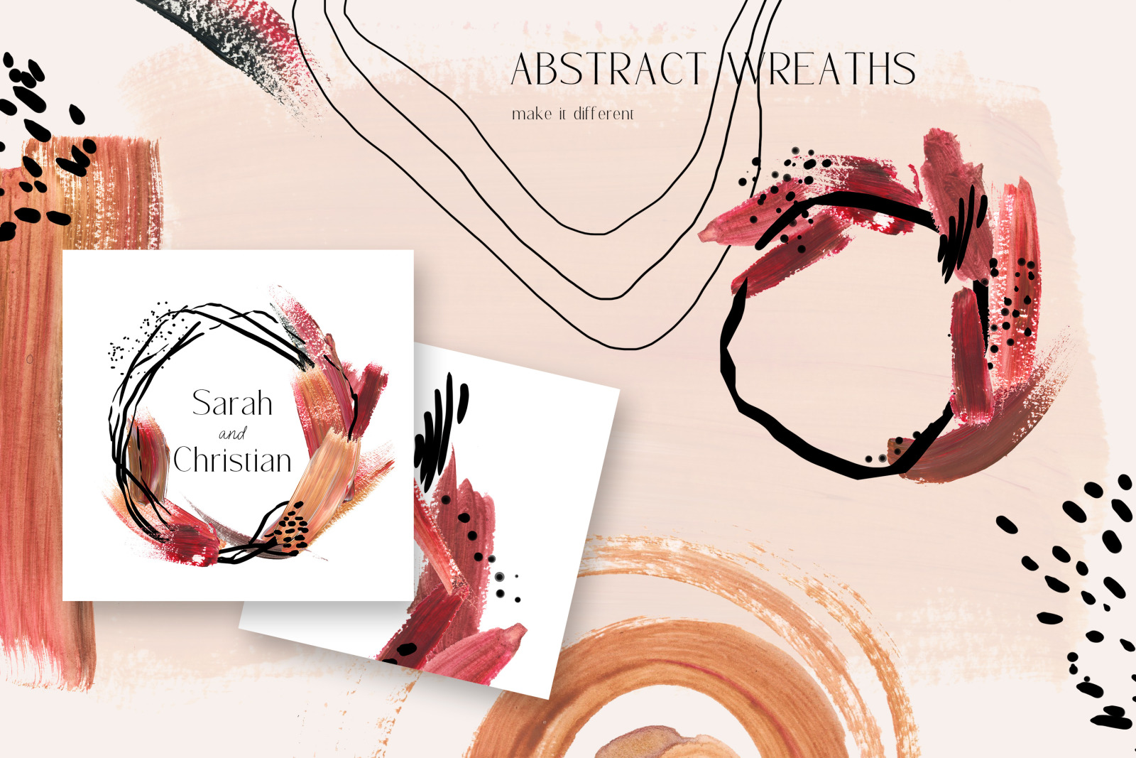 Abstract Acrylic clipart brushstrokes for social media. Modern acrylic wedding. Poster creator