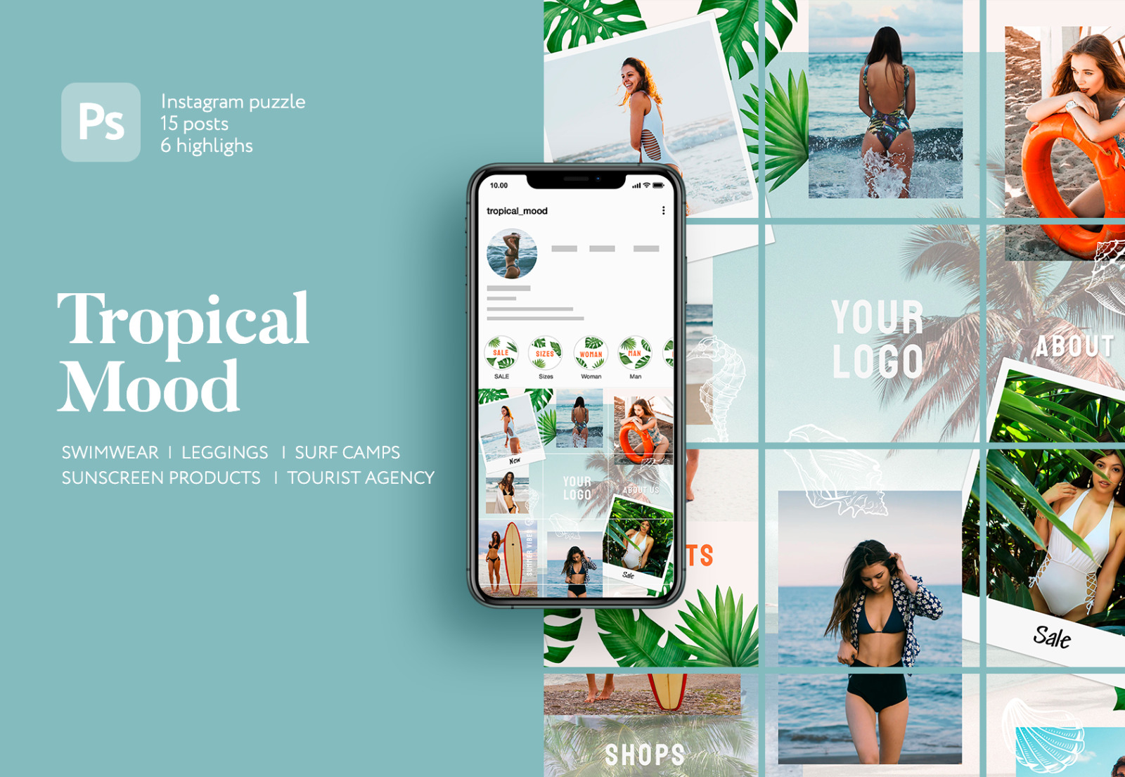 Tropical mood Instagram Puzzle Template Tropical mood Instagram Puzzle Template