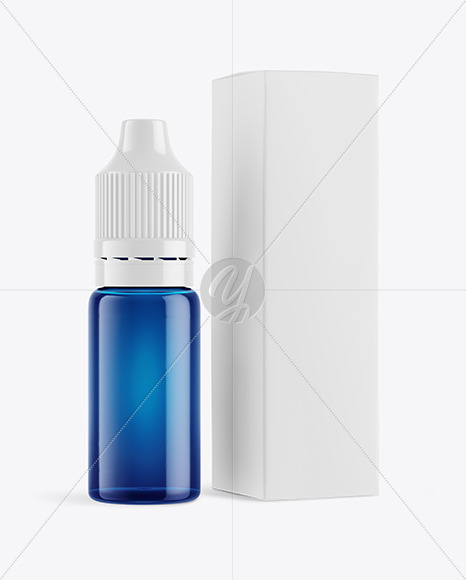 Blue Glass Dropper Bottle with Paper Box Mockup