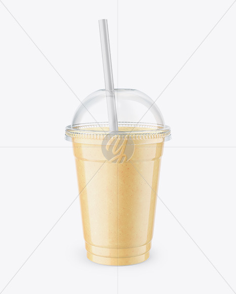 Banana Smoothie Cup with Straw Mockup