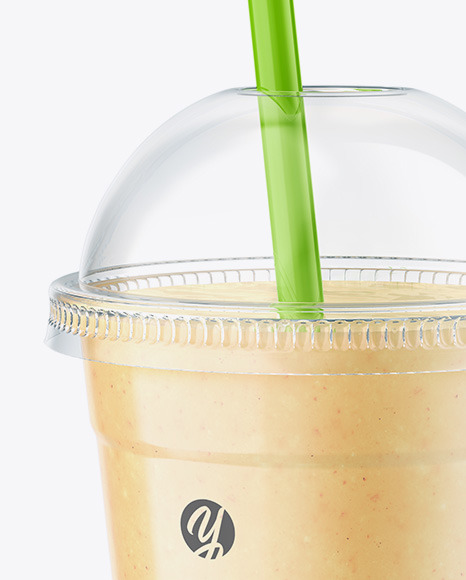 Banana Smoothie Cup with Straw Mockup