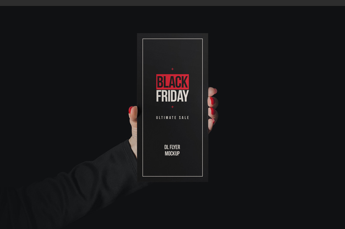 Woman Holding DL Flyer Black Scene Mockup
