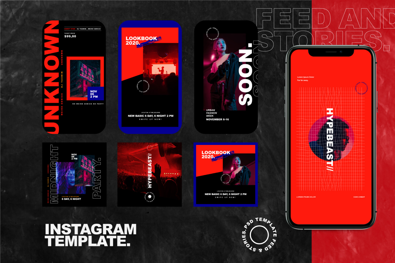 Midnight Instagram Post &amp; Stories PSD Template