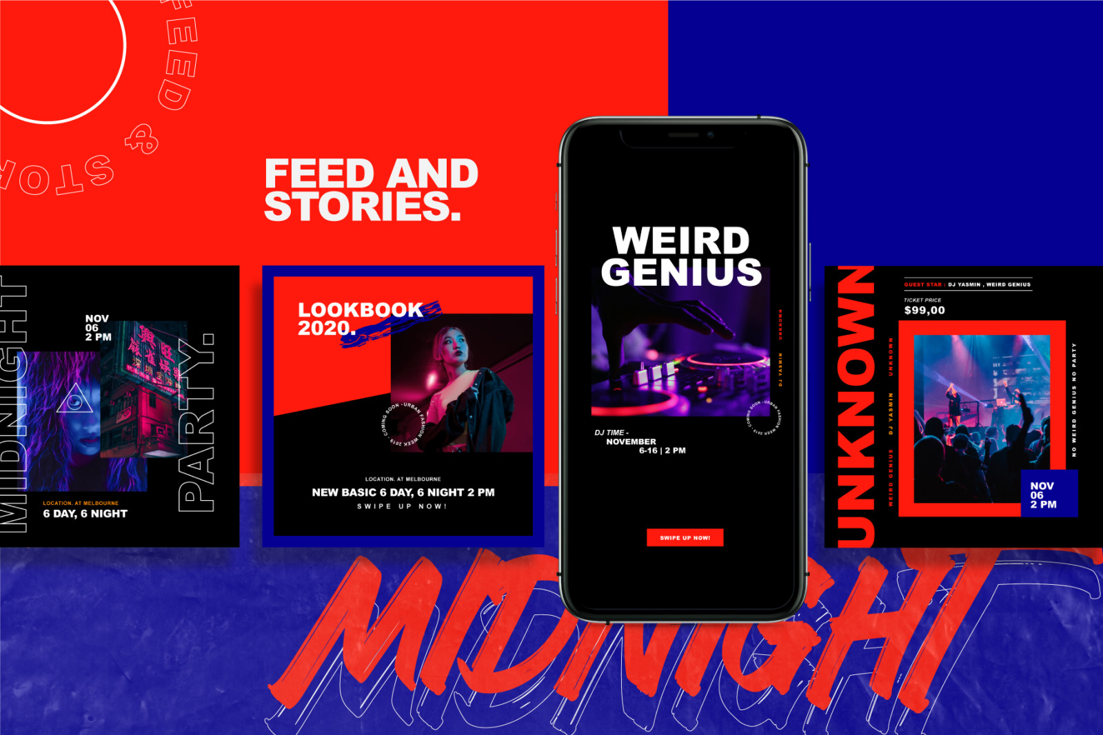 Midnight Instagram Post &amp; Stories PSD Template