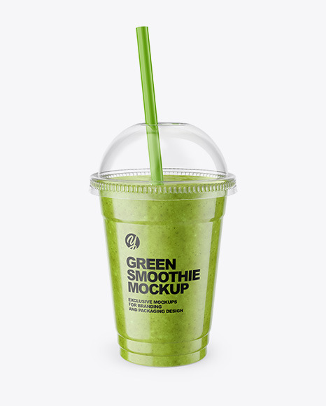 Green Smoothie Cup with Straw Mockup