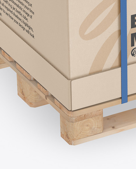 Wooden Pallet With Kraft Carton Box Mockup - Half Side View