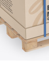Wooden Pallet With Kraft Carton Box Mockup - Half Side View