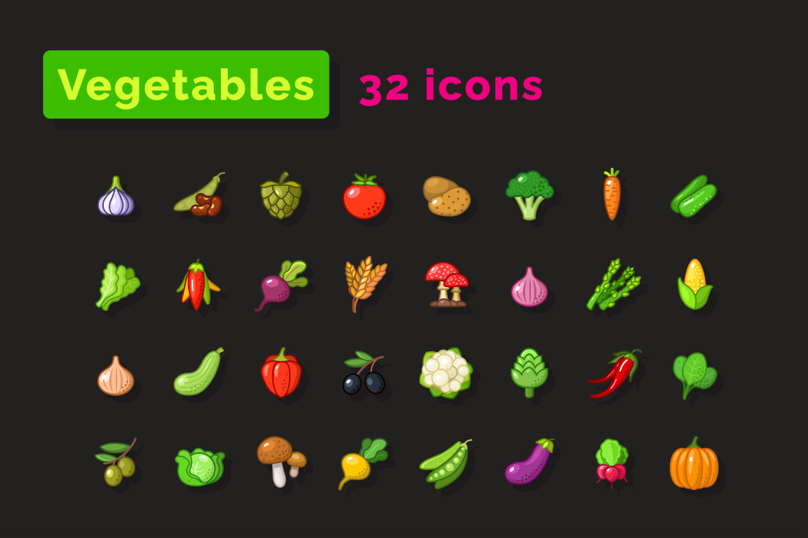 Fruits and Vegetables Icons Fruits and Vegetables Icons