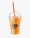 Orange Smoothie Cup with Straw Mockup