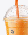 Orange Smoothie Cup with Straw Mockup