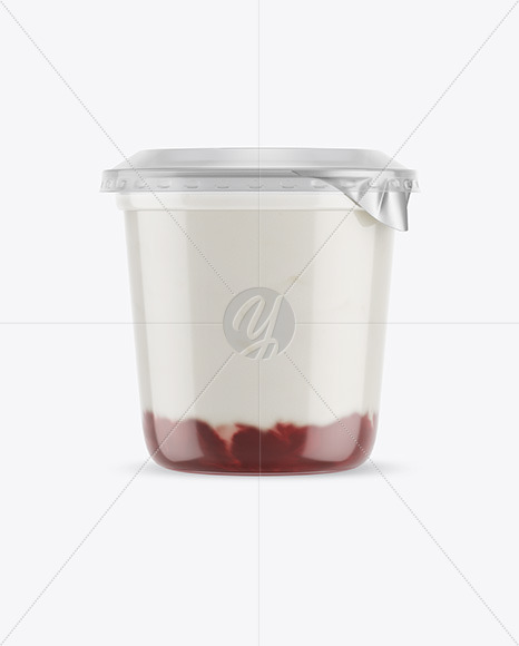 Plastic Cup with Yogurt and Cherries Jam Mockup