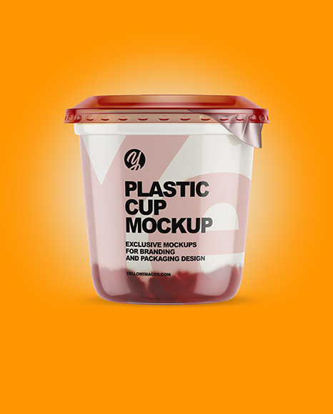 Plastic Cup with Yogurt and Cherries Jam Mockup