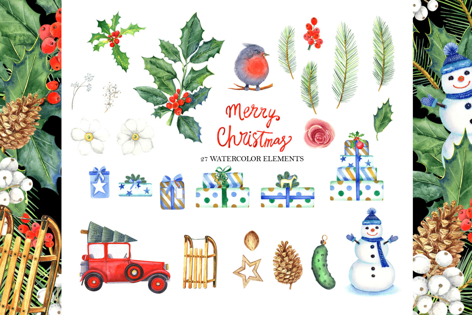 Merry Christmas watercolor collection