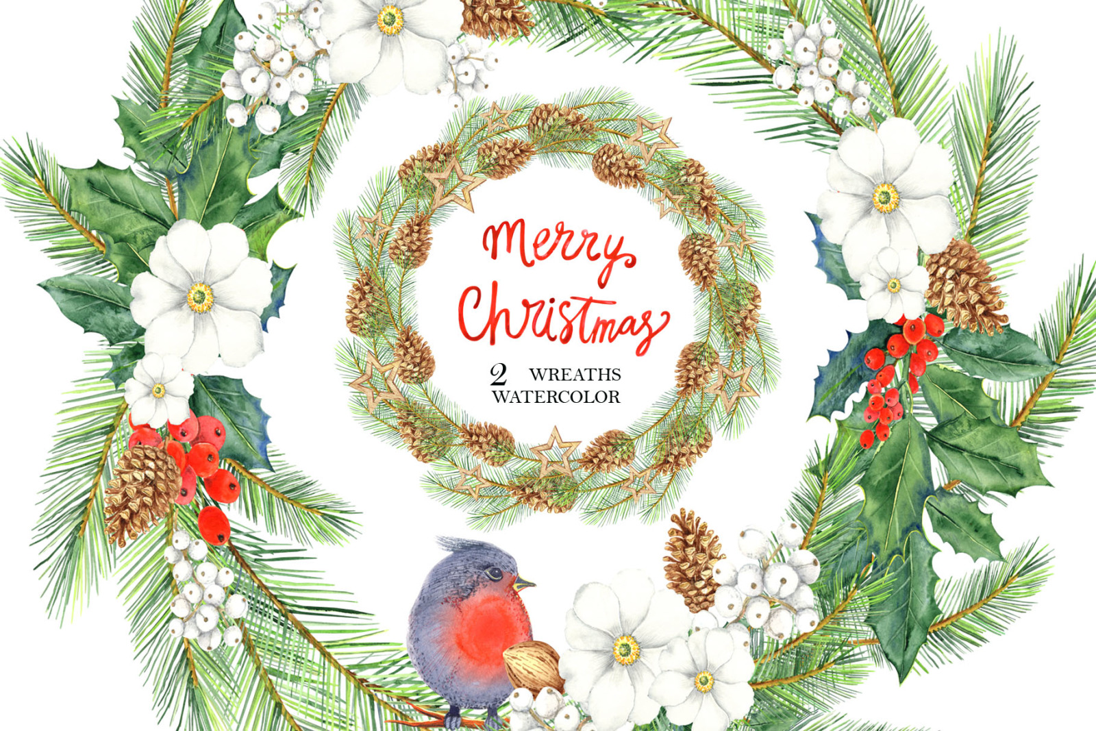 Merry Christmas watercolor collection