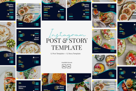 Healthy Food Instagram Post and Story Template - Healthy lifestyle