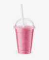 Strawberry Smoothie Cup with Straw Mockup