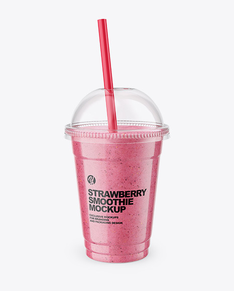 Strawberry Smoothie Cup with Straw Mockup