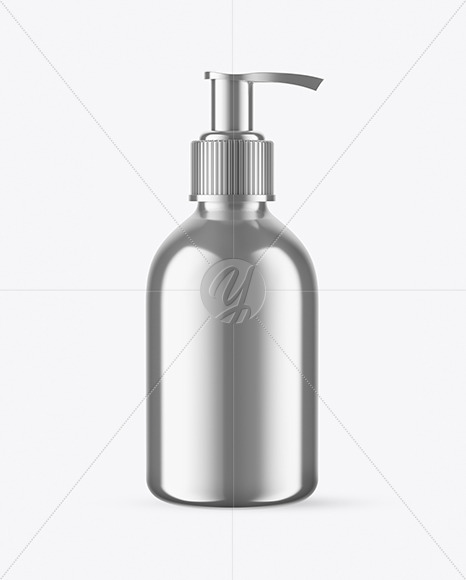 Metallic Cosmetic Bottle with Pump Mockup