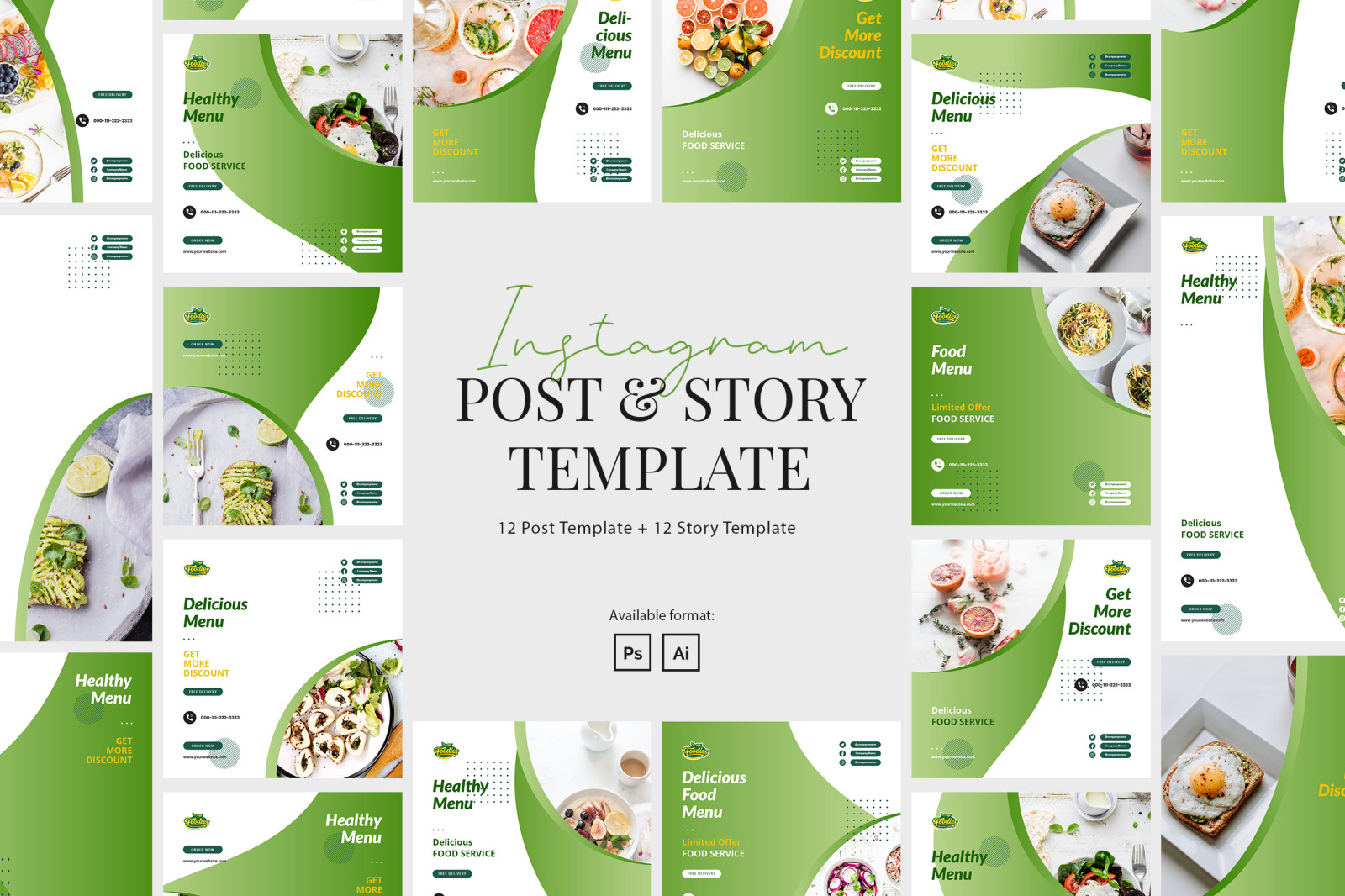 Healthy Food Instagram Post and Story Template Healthy Food Instagram Post and Story Template