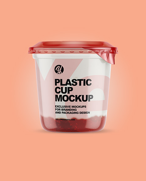 Plastic Cup with Yogurt and Raspberry Jam Mockup