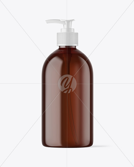 Amber Cosmetic Bottle with Pump Mockup