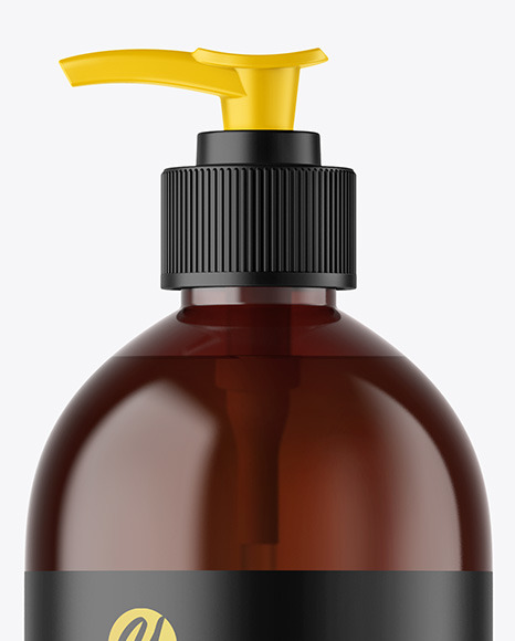 Amber Cosmetic Bottle with Pump Mockup