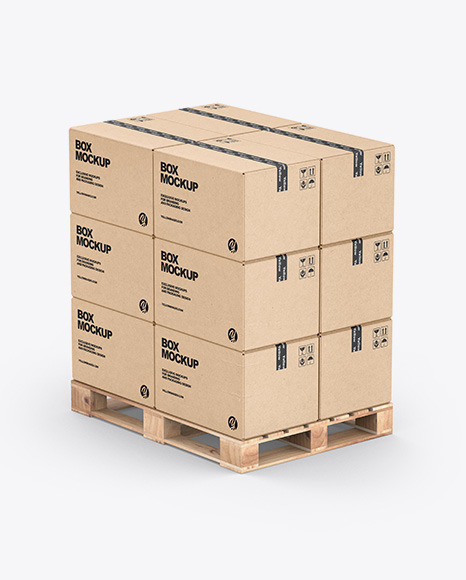 Pallet W/ 12 Kraft Boxes Mockup