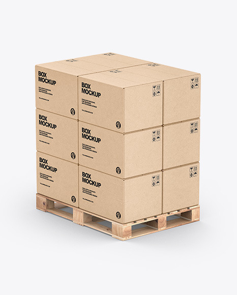 Pallet W/ 12 Kraft Boxes Mockup