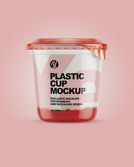 Plastic Cup with Yogurt and Strawberry Jam Mockup