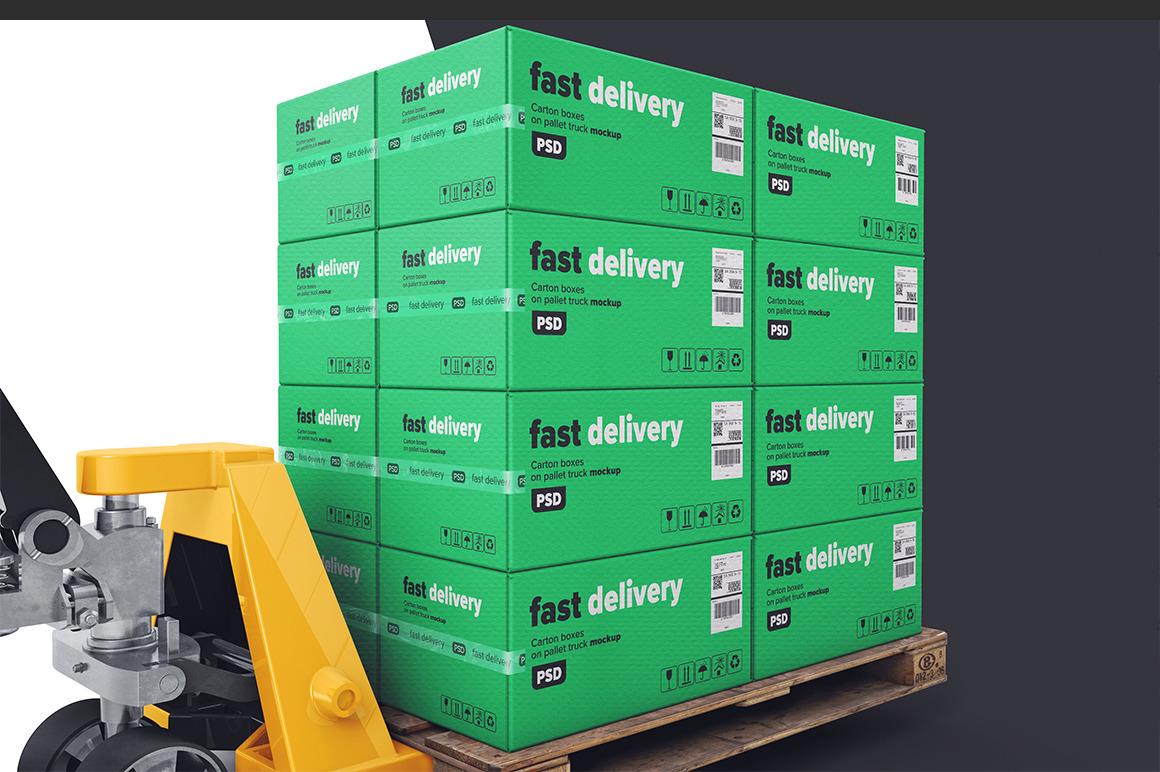 Carton Boxes On Pallet Truck Mockup