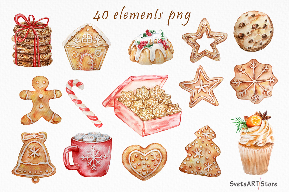 Gingerbread Christmas Clipart on Yellow Images Creative Store