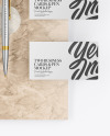 Two Business Cards & Pen with Marble Mockup