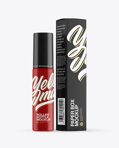 Glossy Roller Bottle with Box Mockup