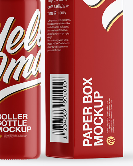 Glossy Roller Bottle with Box Mockup