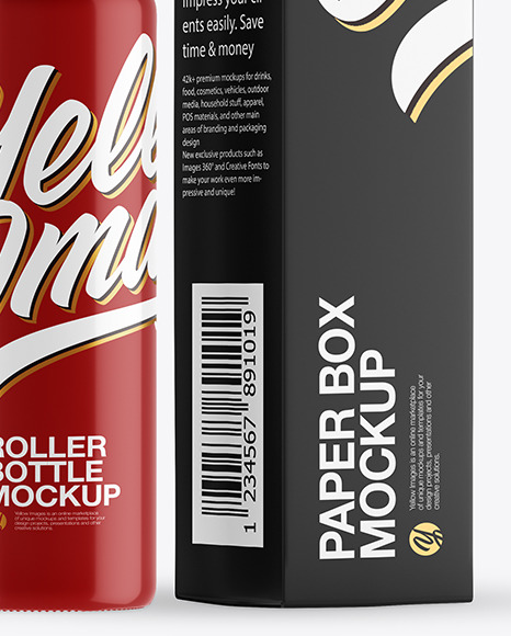 Glossy Roller Bottle with Box Mockup