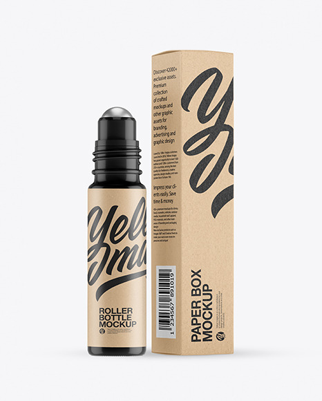 Glossy Roller Bottle with Kraft Box Mockup - Glossy box