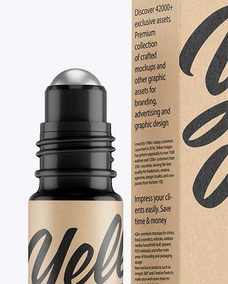 Glossy Roller Bottle with Kraft Box Mockup