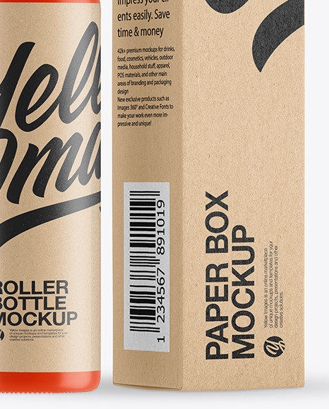 Matte Roller Bottle with Kraft Box Mockup