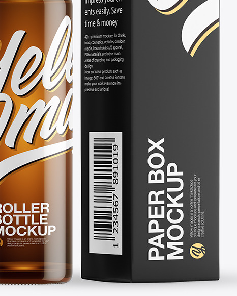 Amber Glass Roller Bottle with Box Mockup