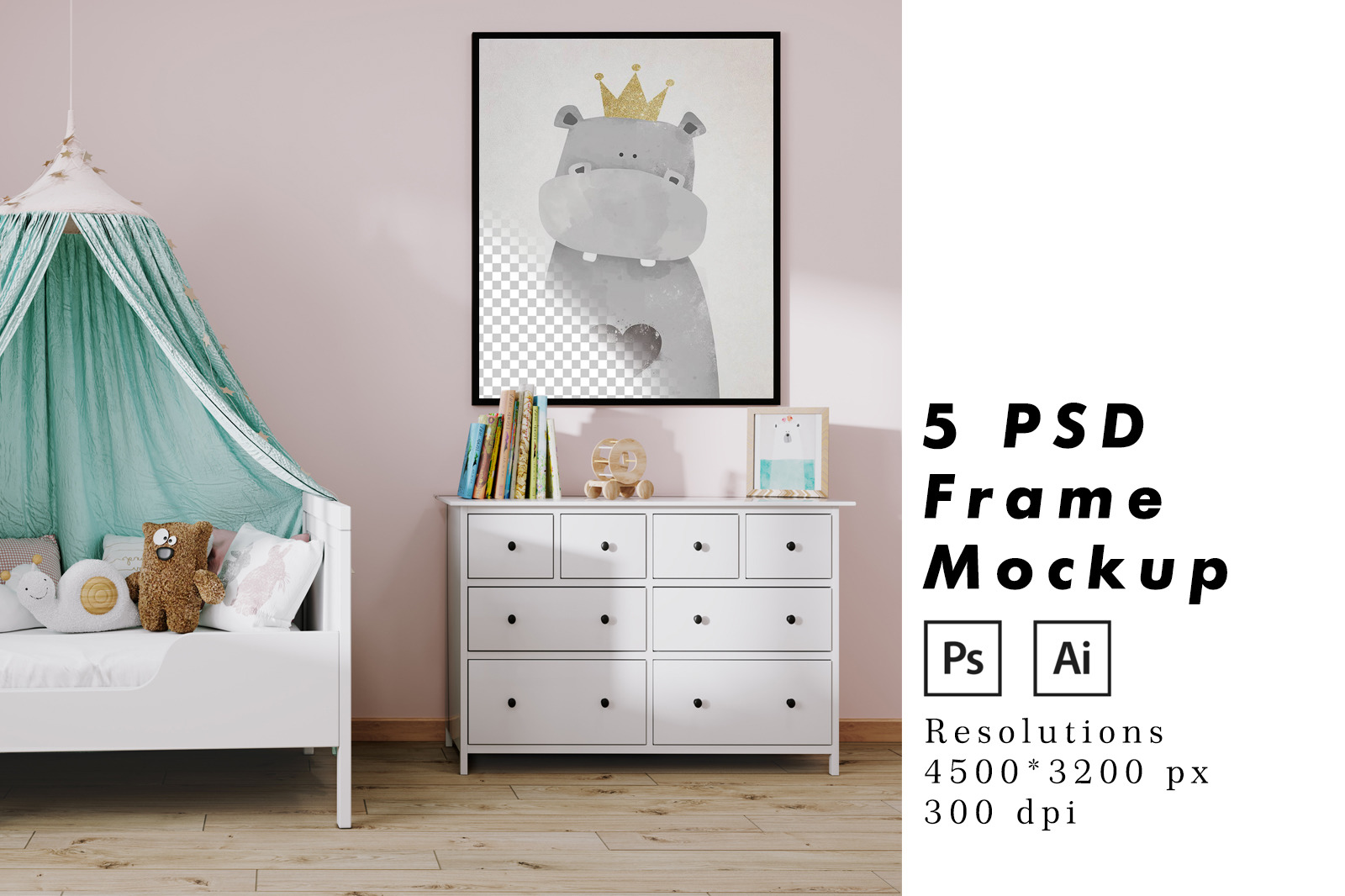 5 mockup posters in children&#039;s room