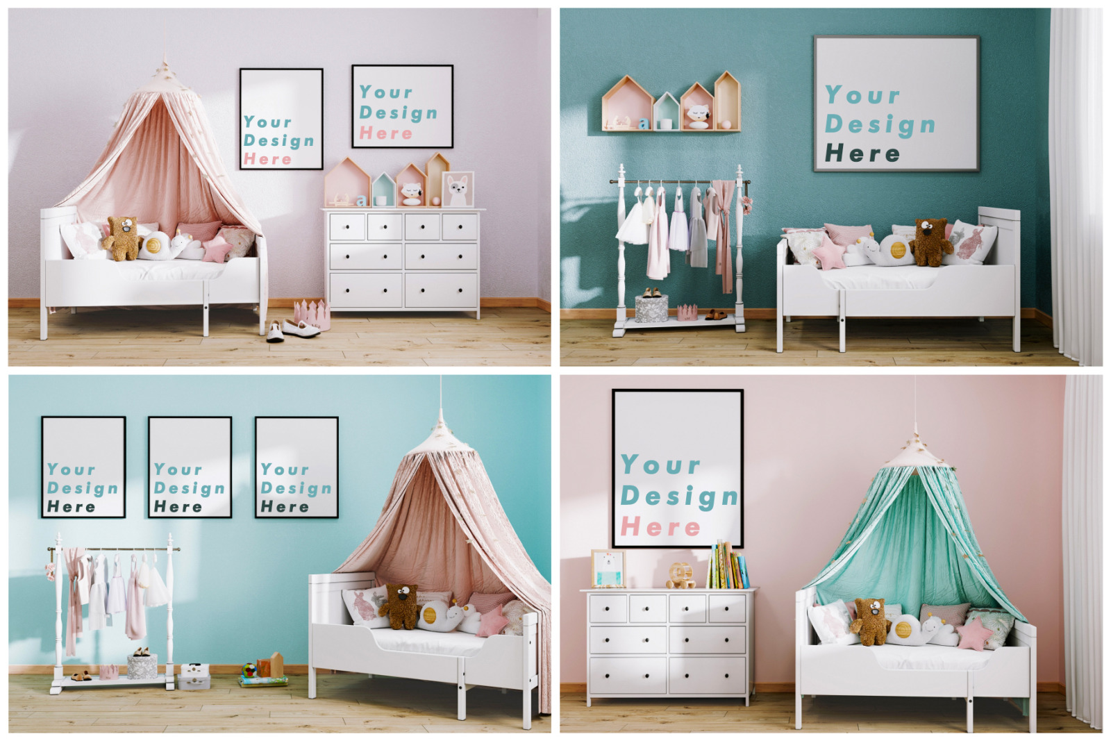 5 mockup posters in children&#039;s room