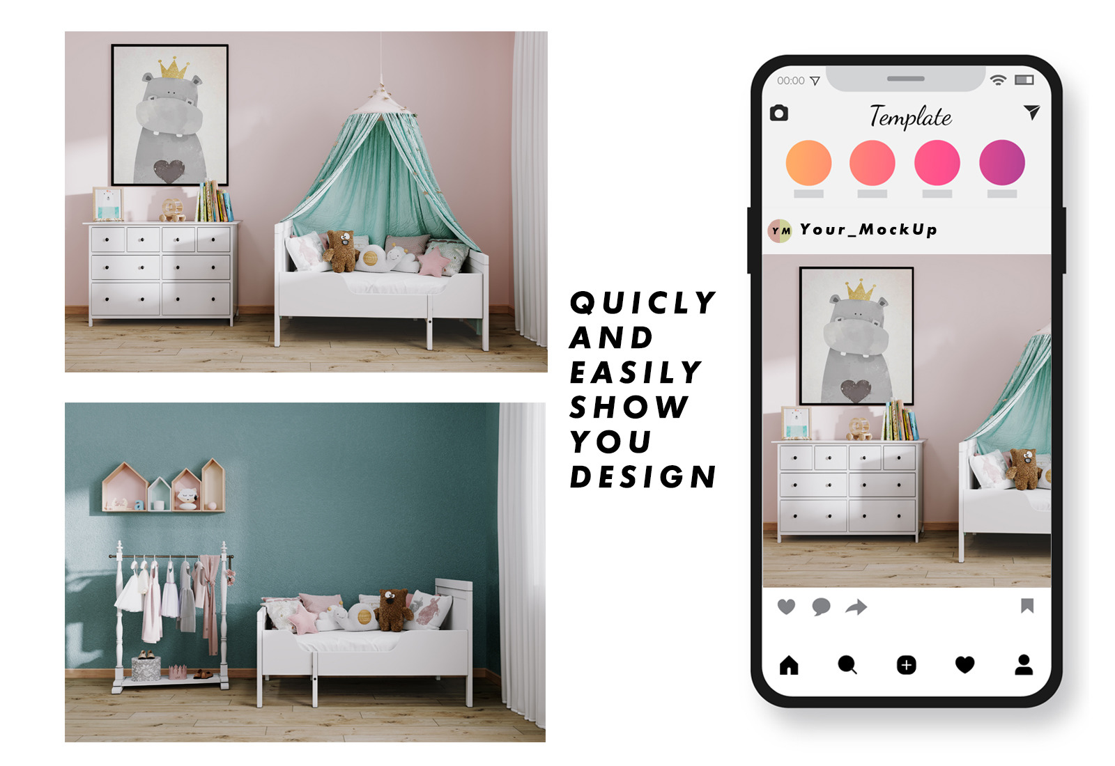 5 mockup posters in children&#039;s room