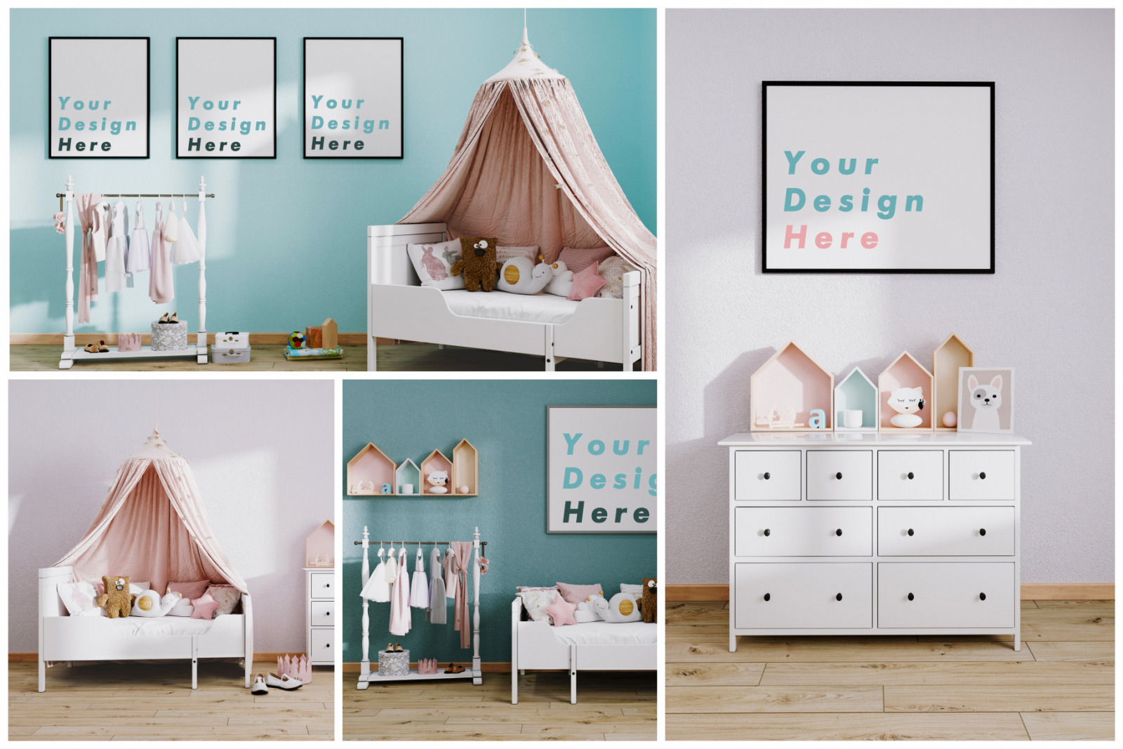 5 mockup posters in children&#039;s room