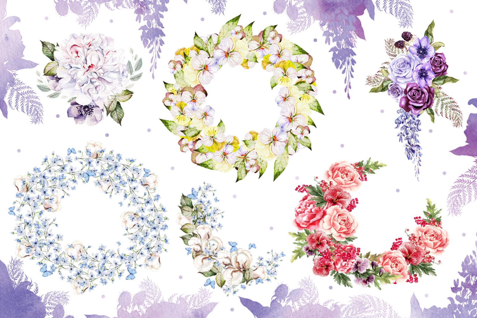 53 Watercolor Wreath &amp; Bouquets