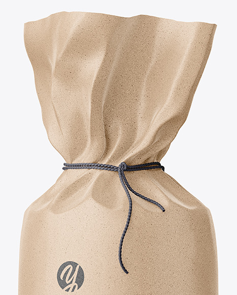 Kraft Paper Bottle Wrapping With Rope Mockup